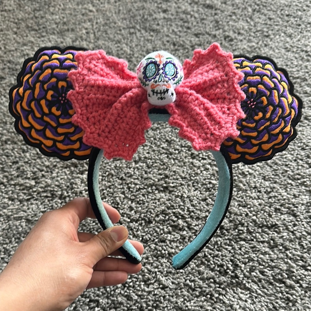 Colorful Skull Headband with Pink Bow
